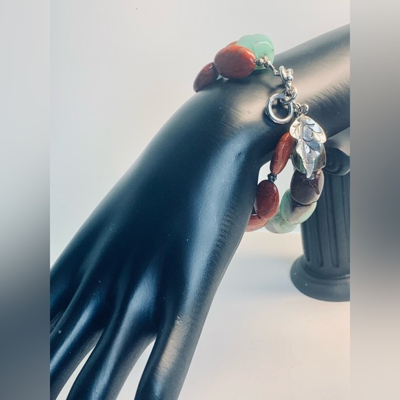 Silpada Very Rare Sterling 2-Strand & Chrysoprase Coral  w/Leaf Hostess Bracelet - Picture 1 of 16